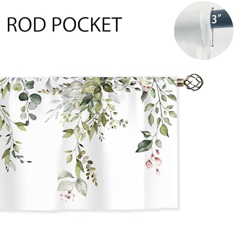 oolygoo Sage Green Eucalyptus Leavses Valances Kitchen Curtains Watercolor Floral Flower Plants Botanical Farmhouse for Women Ptetty Bedroom Living Room Treatment Tier Fabric 1 Panel 52Wx18H Inch - Image 4