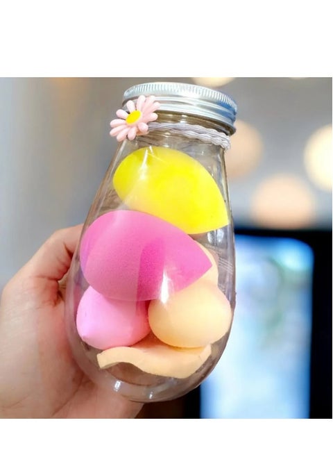 Assorted Color Makeup Sponges in Jar Set, 6 Pieces, Beauty Blender for Foundation and Concealer, Soft, Latex-Free Makeup Sponges, for Even and Smooth Makeup Application, Multiple Colors