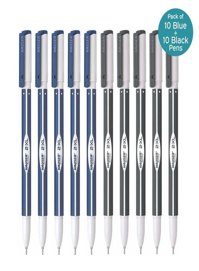 Hauser 2 XL Fine Tip Ball Pen | Minimalistic & Aesthetic Body Design | Comfortable Grip With Smudge Free Writing | 10 Blue + 10 Black Ink - Image 2