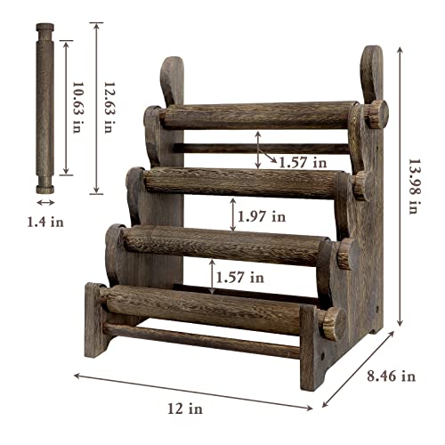 TOPNEW 4 Tier Wooden Bracelet Holder, Scrunchie Bangle Watch Necklace Display Storage Jewelry Holder Stand Display Organizer, Brown - Image 2
