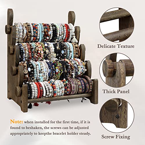 TOPNEW 4 Tier Wooden Bracelet Holder, Scrunchie Bangle Watch Necklace Display Storage Jewelry Holder Stand Display Organizer, Brown - Image 3