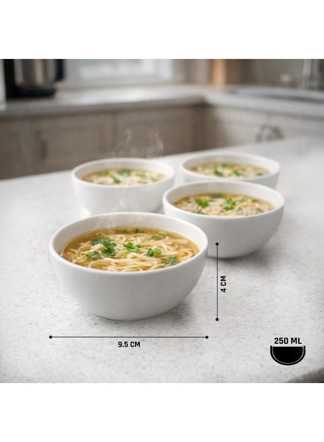 Luminarc 4Pcs White Ceramic Bowl  – 9.5cm Small Serving Bowls, Durable Microwave & Dishwasher Safe Soup Dessert Snack Bowls - Image 2