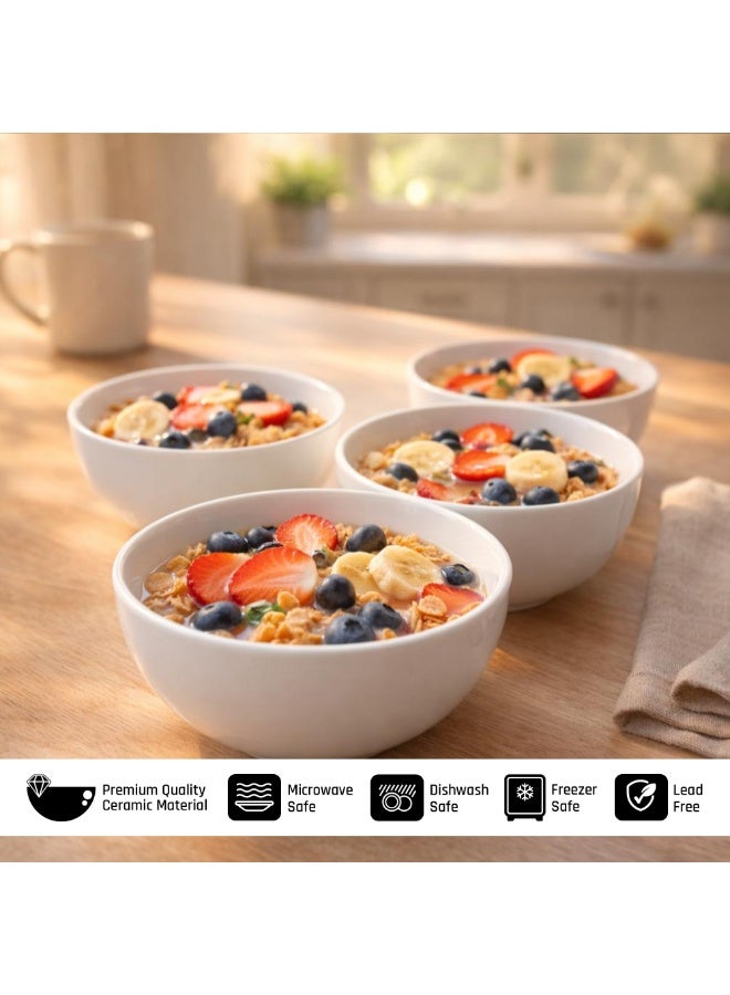Luminarc 4Pcs White Ceramic Bowl  – 9.5cm Small Serving Bowls, Durable Microwave & Dishwasher Safe Soup Dessert Snack Bowls - Image 3