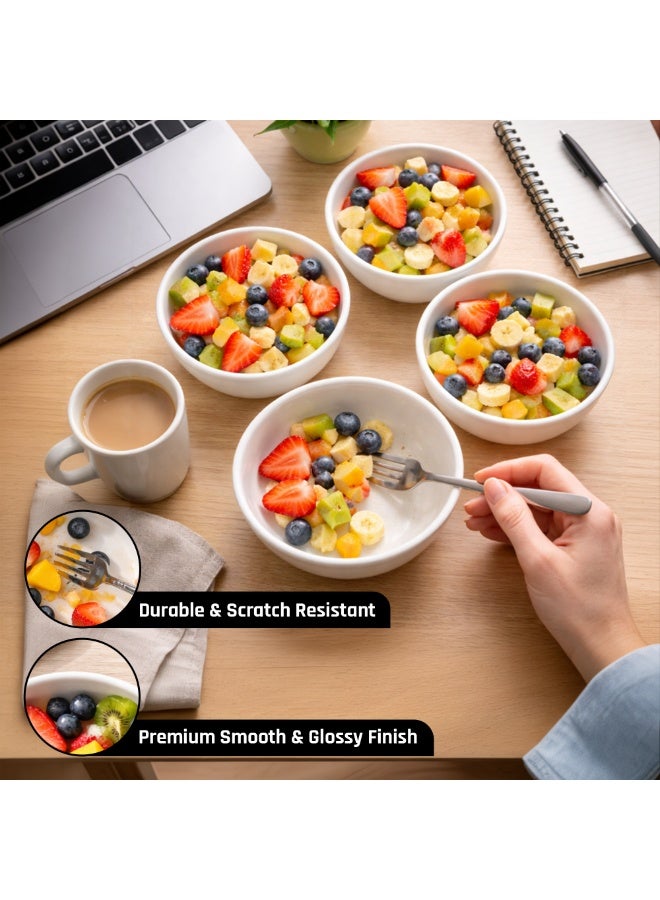 Luminarc 4Pcs White Ceramic Bowl  – 9.5cm Small Serving Bowls, Durable Microwave & Dishwasher Safe Soup Dessert Snack Bowls - Image 4