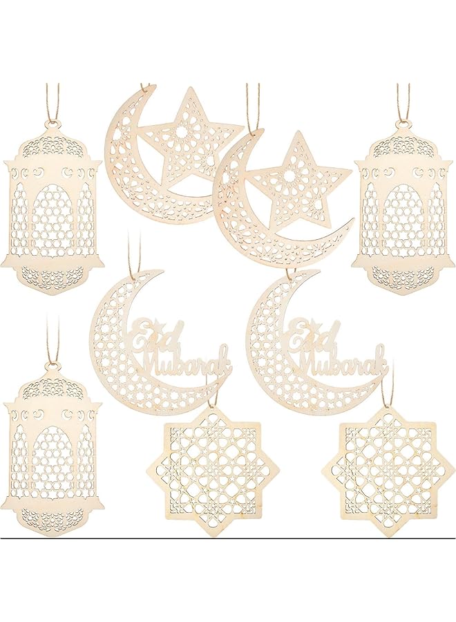 erorex 9Pcs Ramadan Wooden Pendant Ornament Eid Mubarak Decoration Moon Star Wind Light Lotus Flower Shape Pendant Ornament For Ramadan Mubarak Corban Decorations  - Image 1