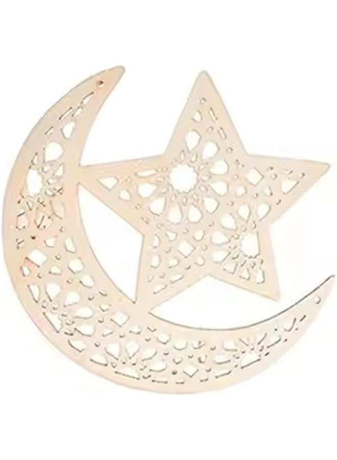 erorex 9Pcs Ramadan Wooden Pendant Ornament Eid Mubarak Decoration Moon Star Wind Light Lotus Flower Shape Pendant Ornament For Ramadan Mubarak Corban Decorations  - Image 4