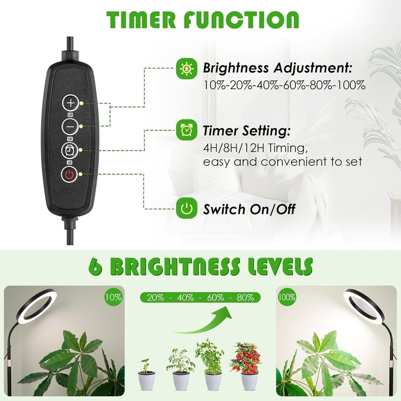 LBW Grow Lights for Indoor Plants with Stand Full Spectrum, Floor Plant Lights for Indoor Growing, 108 LEDs Standing Plant Lamp, 4/8/12H Auto Timer, 6 Brightness,68inchs Height Adjustable,7.8 Diameter - Image 3