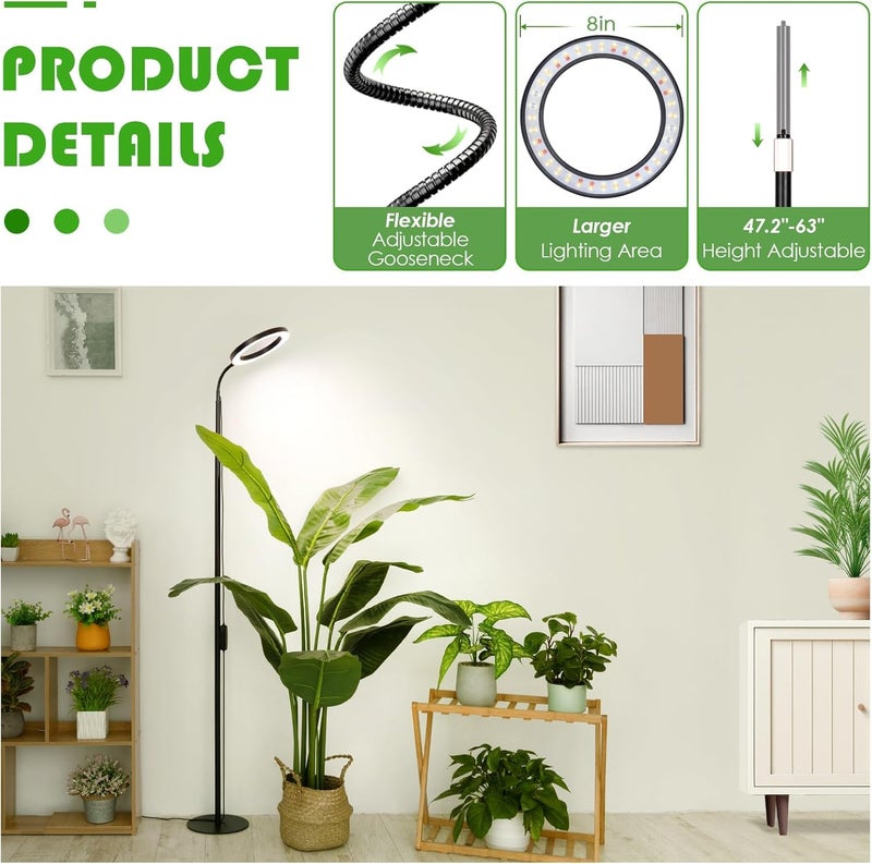 LBW Grow Lights for Indoor Plants with Stand Full Spectrum, Floor Plant Lights for Indoor Growing, 108 LEDs Standing Plant Lamp, 4/8/12H Auto Timer, 6 Brightness,68inchs Height Adjustable,7.8 Diameter - Image 5