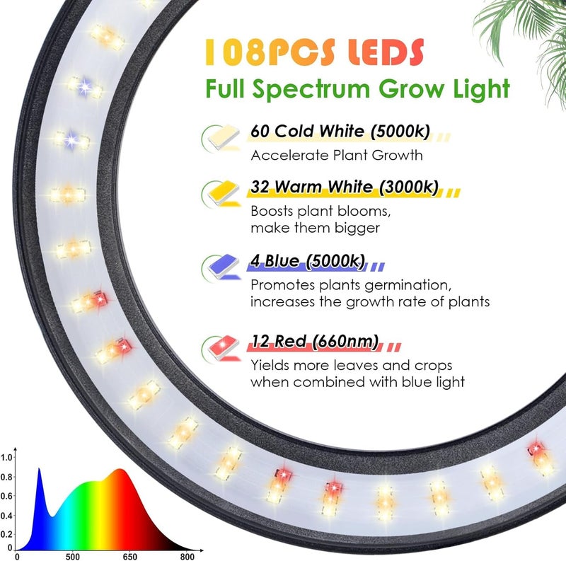 LBW Grow Lights for Indoor Plants with Stand Full Spectrum, Floor Plant Lights for Indoor Growing, 108 LEDs Standing Plant Lamp, 4/8/12H Auto Timer, 6 Brightness,68inchs Height Adjustable,7.8 Diameter - Image 4