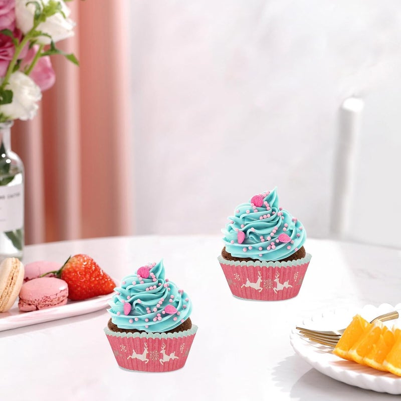 SMASOLO 250pcs Christmas Cupcake Liners Baking Cups Blue Snowflake and Moon Star Design Oilproof Paper Wrappers for Holiday Baking Supplies - Image 5
