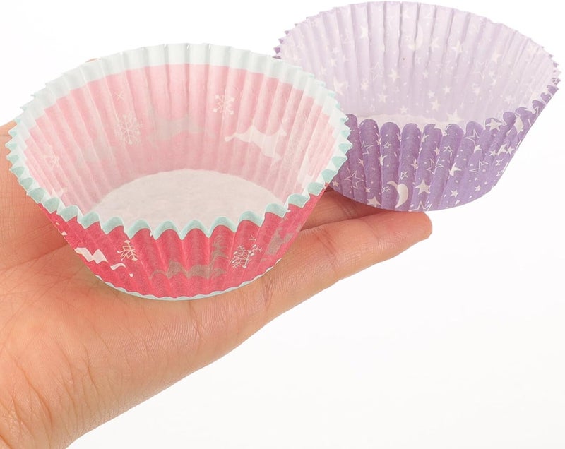 SMASOLO 250pcs Christmas Cupcake Liners Baking Cups Blue Snowflake and Moon Star Design Oilproof Paper Wrappers for Holiday Baking Supplies - Image 4