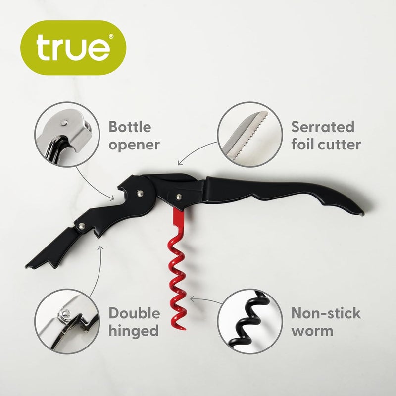 Truetap Double Hinged Waiter's Corkscrew Wine Opener, Stainless Steel Wine Bottle Opener with Built In Foil Cutter, Home Bar Tools, Bar Cart Accessories, Wedding Gifts, Set of 1, Black Red - Image 1