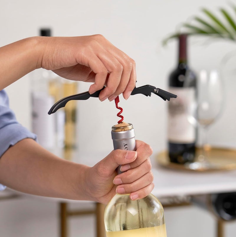 Truetap Double Hinged Waiter's Corkscrew Wine Opener, Stainless Steel Wine Bottle Opener with Built In Foil Cutter, Home Bar Tools, Bar Cart Accessories, Wedding Gifts, Set of 1, Black Red - Image 5