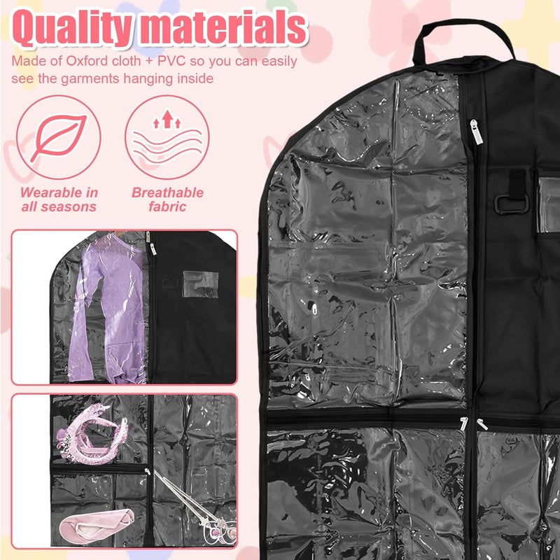 windforgecraft 2Pcs Kids Garment Bags for Dance Costumes Dance Costume Bags Kids Dress Bag with 6 Zipper Pockets Portable Garment Protector with Handle Wardrobe Storage Bag Clear for Dancer Girls Boys (Black) - Image 3