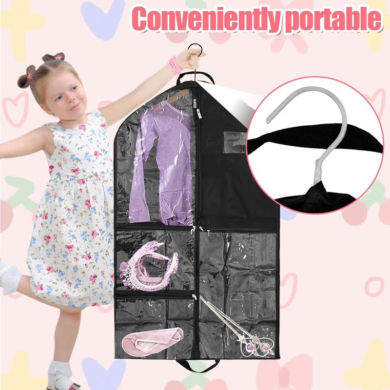 windforgecraft 2Pcs Kids Garment Bags for Dance Costumes Dance Costume Bags Kids Dress Bag with 6 Zipper Pockets Portable Garment Protector with Handle Wardrobe Storage Bag Clear for Dancer Girls Boys (Black) - Image 5