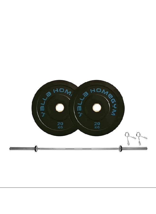 Yalla HomeGym 60KG Package of Olympic Bumper Weight Plates With 220cm/20KG Olympic Barbell 