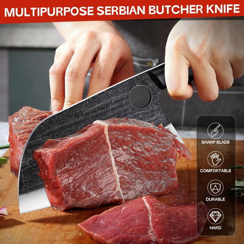 TIJERAS مجموعة سكاكين جزار، 3 قطع سكين لحم مطروق يدويًا، سكين شيف صربي، سكاكين فايكنغ مع أغماد، مجموعة سكاكين شيف لتقطيع اللحم للمطبخ والتخييم والشواء، هدايا للرجال والنساء - Image 2