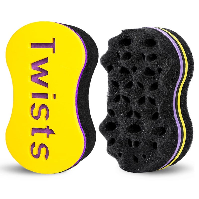 Supaze 2Pcs Yellow Curl Sponge Set for Men & Women - Small Holes Design, Two-Sided for Natural and Black Hair Styles, Twist Sponge Brushes - Image 1