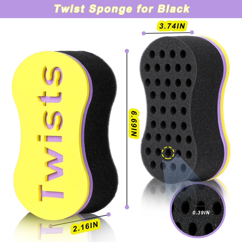 Supaze 2Pcs Yellow Curl Sponge Set for Men & Women - Small Holes Design, Two-Sided for Natural and Black Hair Styles, Twist Sponge Brushes - Image 4