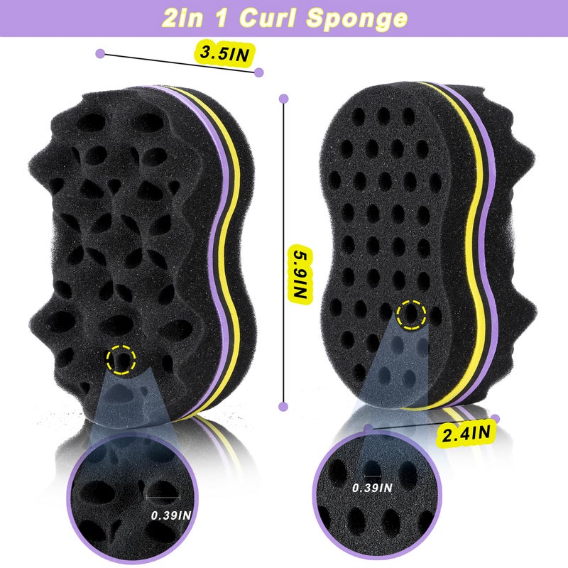 Supaze 2Pcs Yellow Curl Sponge Set for Men & Women - Small Holes Design, Two-Sided for Natural and Black Hair Styles, Twist Sponge Brushes - Image 3