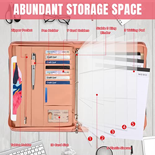 Sbrinnaliao 3-Ring Padfolio Portfolio Binder Organizer,PU Leather Folder Binder Business Planner Notebook Zippered Portfolio for Women/Men with Document Sleeve,Letter/A4 Size Clipboard - Image 2