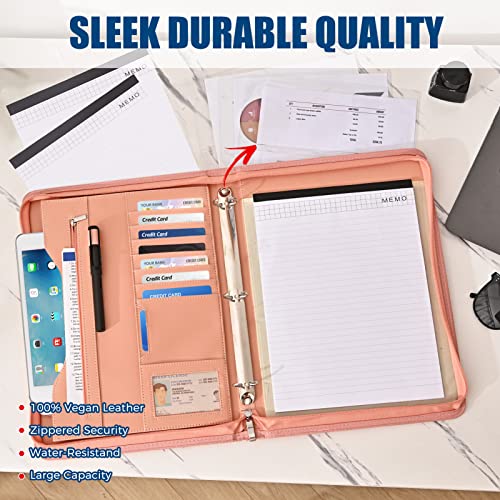 Sbrinnaliao 3-Ring Padfolio Portfolio Binder Organizer,PU Leather Folder Binder Business Planner Notebook Zippered Portfolio for Women/Men with Document Sleeve,Letter/A4 Size Clipboard - Image 5
