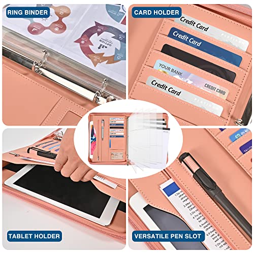 Sbrinnaliao 3-Ring Padfolio Portfolio Binder Organizer,PU Leather Folder Binder Business Planner Notebook Zippered Portfolio for Women/Men with Document Sleeve,Letter/A4 Size Clipboard - Image 3