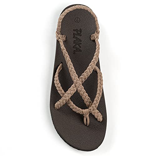 Plaka Lagoon Arch Support Sandals for Women - Comfort Collection, Strappy Braided & Water-Resistant Design - Ideal for Walking, Beach & Summer Use - Patented Sole - Brazilian Sand, Size 9 - Image 1