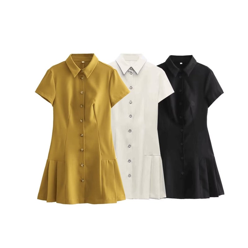 ZA cross-border womens clothing wholesale European and American style French fashion casual shirt lapel design dress 2674870 Black - Image 3