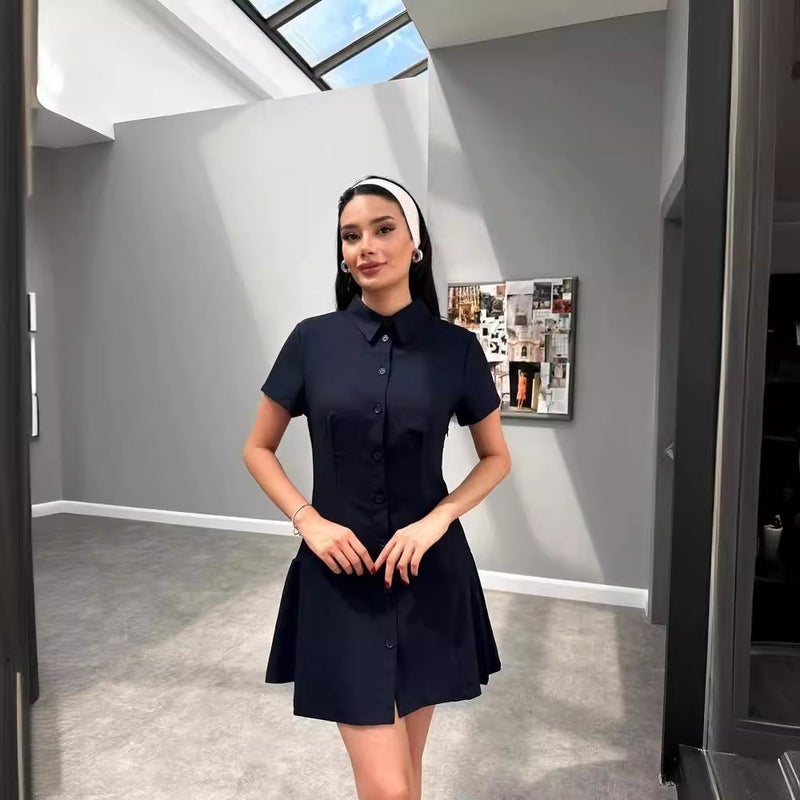 ZA cross-border womens clothing wholesale European and American style French fashion casual shirt lapel design dress 2674870 Black - Image 4
