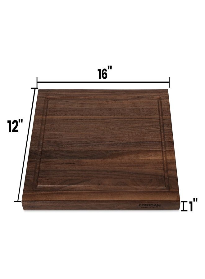 CONSDAN Walnut Cutting Board for Kitchen, USA Grown Hardwood, 16 x 12, with Invisible Inner Handle, Prefinished with Food-Grade Oil, Suitable for Kitchen Edge Grain, 1" Thick - Image 2