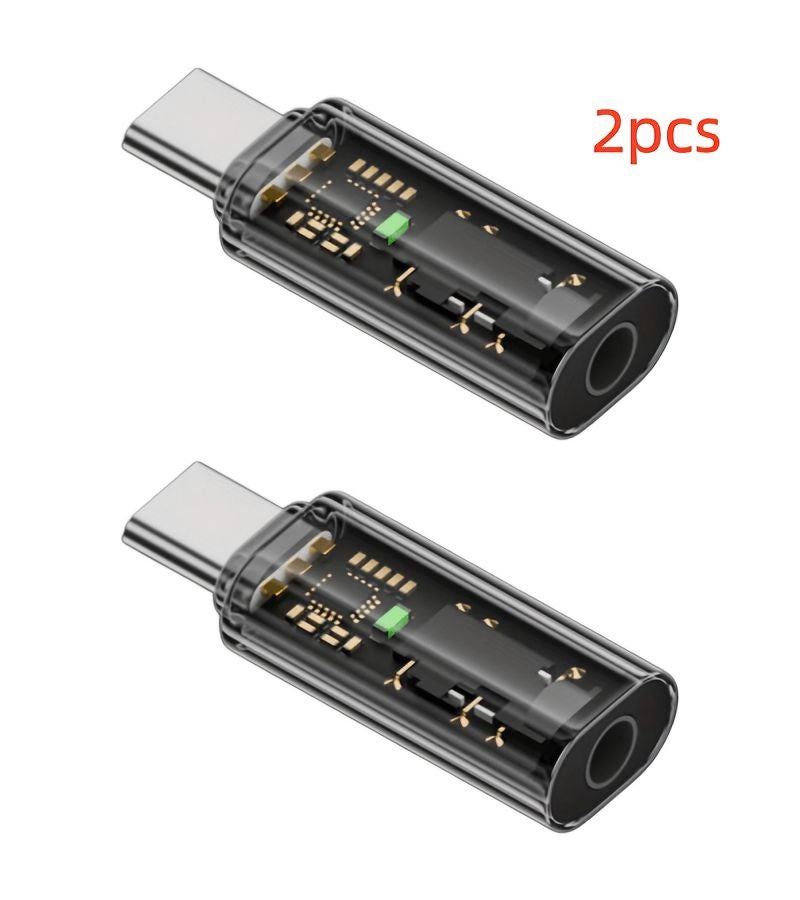 محول USB C إلى مقبس سماعة 3.5 ملم شفاف للهواتف الذكية قطعتان - Image 1