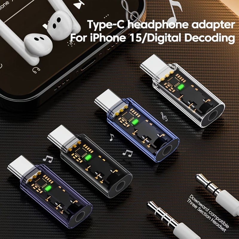 محول USB C إلى مقبس سماعة 3.5 ملم شفاف للهواتف الذكية قطعتان - Image 3
