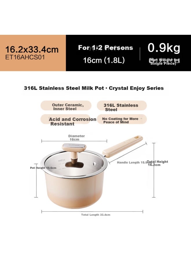Supor Small Milk Pot, 316 Food-grade Stainless Steel Ceramic Non-stick Milk Pot, Baby Food Cooking Noodle Soup Hot Milk Pot, 16cm - Image 1