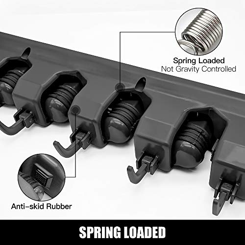 IMILLET 2 Pack Mop and Broom Holder, Wall Mounted Organizer Mop and Broom Storage Tool Rack with 5 Ball Slots and 6 Hooks (Black) - Image 2