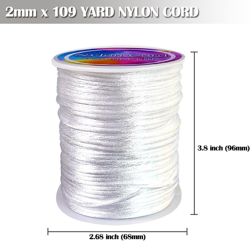 Ewparts White Satin Nylon Cord for Bracelet, Necklace, Keychain - 2mm x 110 Yard Rattail Satin Nylon Cord - Image 2