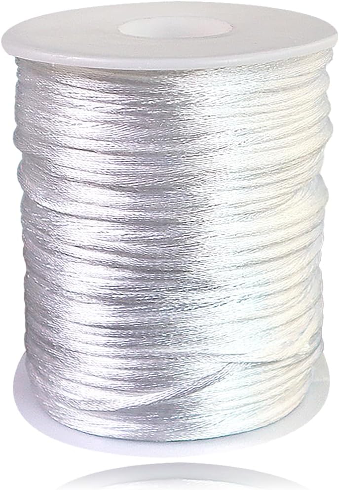 Ewparts White Satin Nylon Cord for Bracelet, Necklace, Keychain - 2mm x 110 Yard Rattail Satin Nylon Cord - Image 1