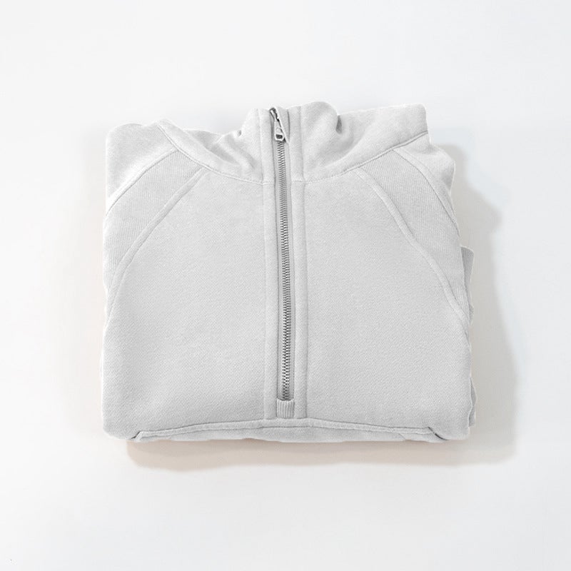 Generic Yoga clothes autumn and winter New short womens sports half zipper hoodie fleece outdoor running quick-drying coat Floral white 039 half zipper sweatshirt 