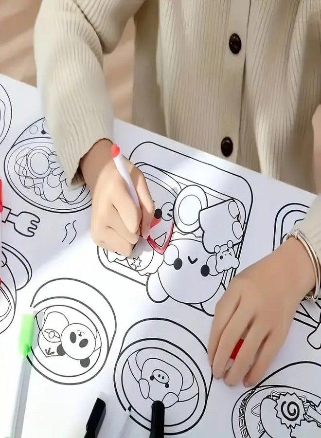 KNEWTEN مجموعة KNEWTEN الإبداعية للرسم والتلوين للأطفال، لفائف ورق تلوين لاصق مع أقلام تلوين، ورق تلوين للجدران والأرضيات، أنشطة فنية وحرفية للأطفال - Image 2
