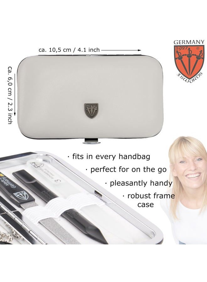 3 Swords Germany Brand Quality 6 Piece Manicure Pedicure Grooming kit Set - Scissors, Metal and Glass Nail File, Clipper, Tweezers with Synthetic Leather case - White/Black Tools - Image 4