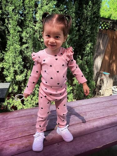 Fullfamous Infant Baby Girl Clothes Outfits,Fall Romper Christmas Clothing Set 3-6 months Pink Heart - Image 3