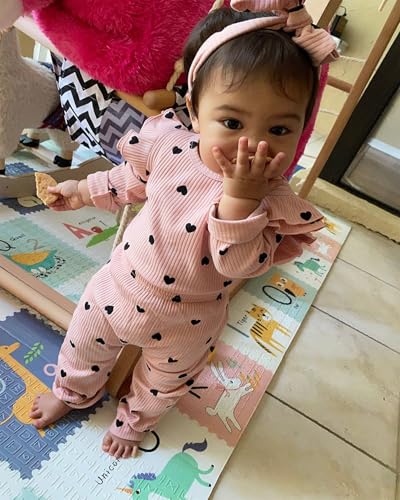Fullfamous Infant Baby Girl Clothes Outfits,Fall Romper Christmas Clothing Set 3-6 months Pink Heart - Image 2