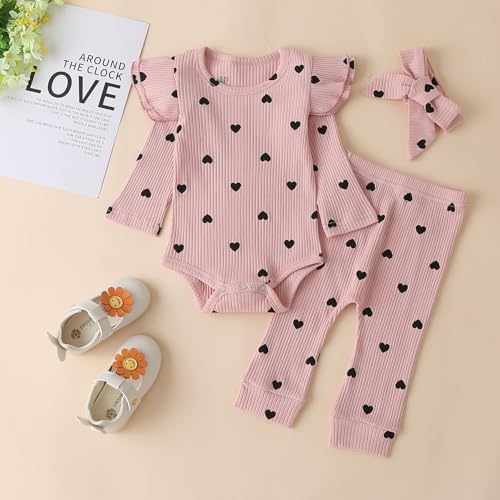 Fullfamous Infant Baby Girl Clothes Outfits,Fall Romper Christmas Clothing Set 3-6 months Pink Heart - Image 4