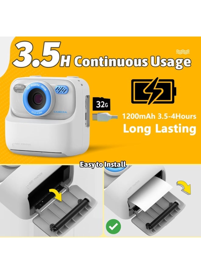 meoonley Kids Camera Instant Print, 1080P HD Instant Digital Cameras, Video Recorder Selfie Cameras, Christmas Birthday Gifts for Boys Girls Age 3 4 5 6 7 8 9 10 with Print Photo Paper & 32GB SD Card, White - Image 5