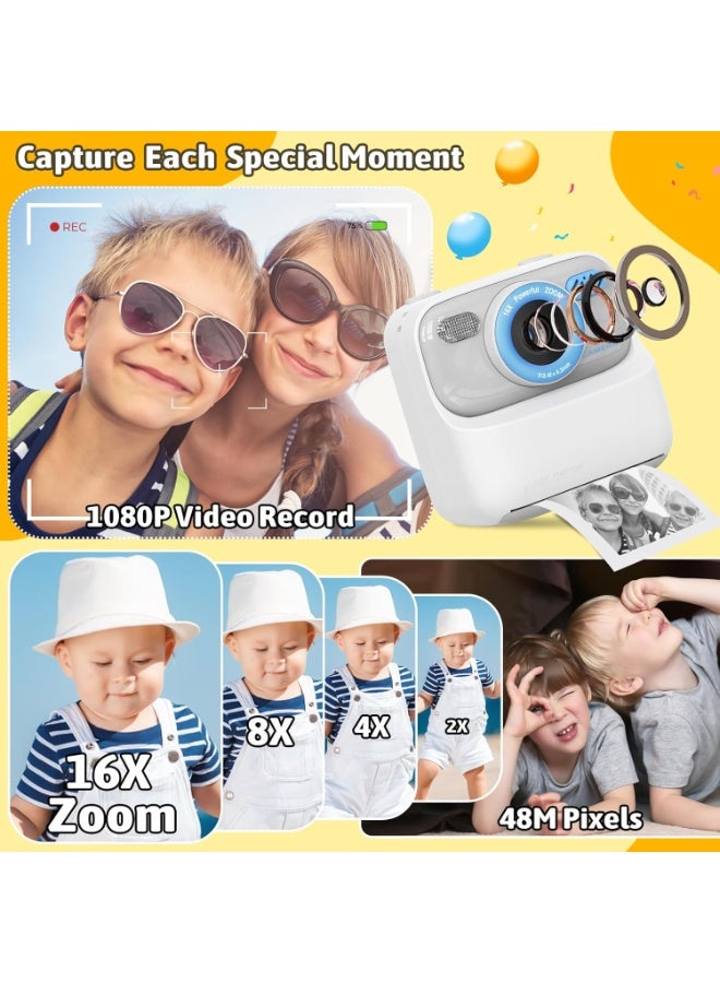 meoonley Kids Camera Instant Print, 1080P HD Instant Digital Cameras, Video Recorder Selfie Cameras, Christmas Birthday Gifts for Boys Girls Age 3 4 5 6 7 8 9 10 with Print Photo Paper & 32GB SD Card, White - Image 3