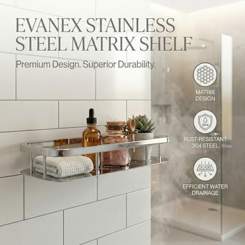 EVANEX 12x5 Inch Bathroom Storage Shelf | 304 Stainless Steel Wall-Mounted Storage Organizer | Bathroom Rack | Multi-Purpose Wall Shelf | Bathroom Accessories Set - Image 4