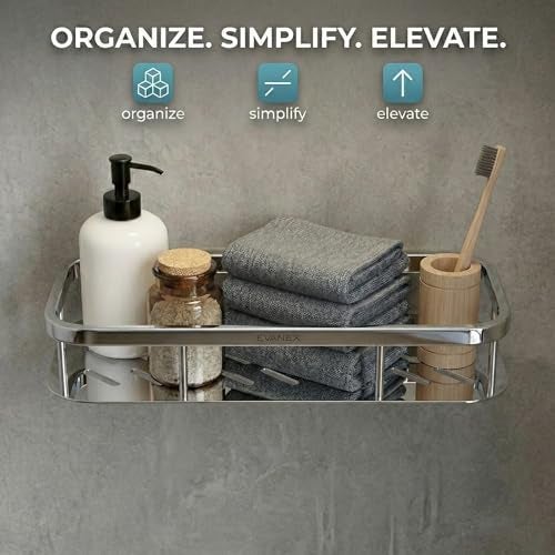 EVANEX 12x5 Inch Bathroom Storage Shelf | 304 Stainless Steel Wall-Mounted Storage Organizer | Bathroom Rack | Multi-Purpose Wall Shelf | Bathroom Accessories Set - Image 3