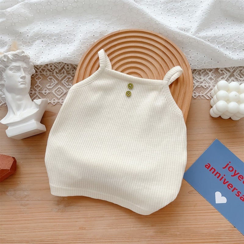 Korean Style Baby Clothes 2024 Summer New 1-3 Years Old Baby Boy Cotton Two-Piece Thin Class A Outfit S apricot [sling]]