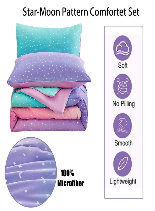 Yogeneg Rainbow Comforter Set Full/Queen Size for Teen Girls&Boys Women,Metallic Star Moon Printed Mermaid Comforter with 2 Pillowcase, Microfiber 3 Piece Bedding Set,All Season (Rainbow B, Queen) - Image 2