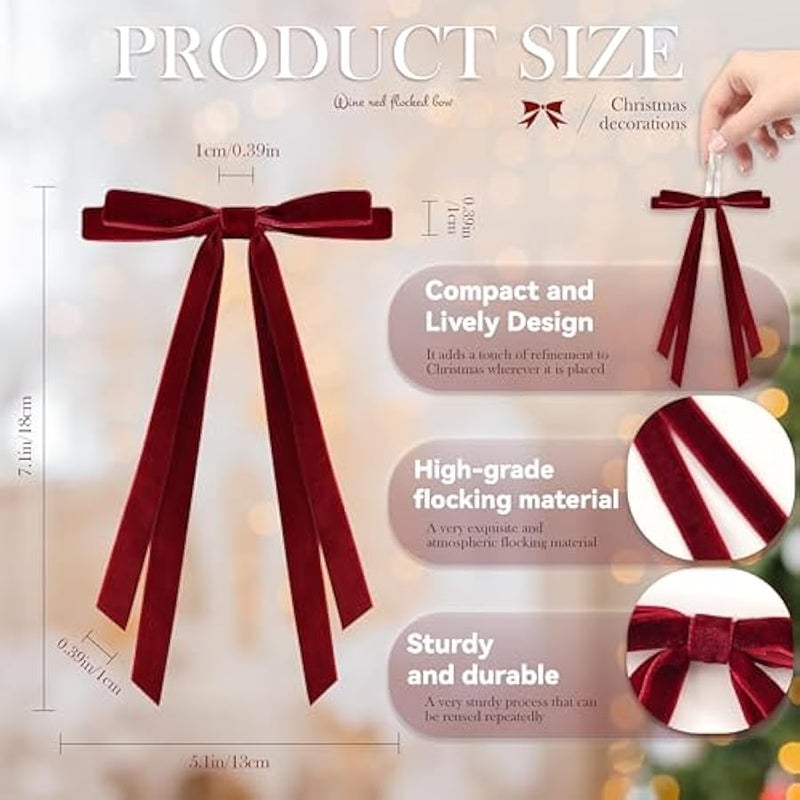 Arabest 24 Pcs  Bows for Tree, Wine Red Velvet Ribbon Bow for  Tree, Pre-Tied Vintage Xmas Bows for Xmas Trees Wreaths Gifts Wedding Indoor Outdoor Decorations, 5 x 7 Inch - Image 5